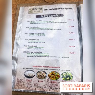 Dong Tam restaurant vietnamien Paris 13e -  carte - menu