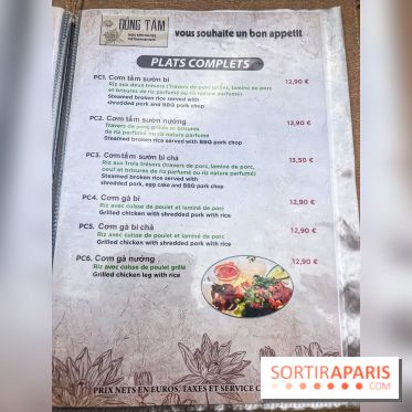 Dong Tam restaurant vietnamien Paris 13e -  carte - menu
