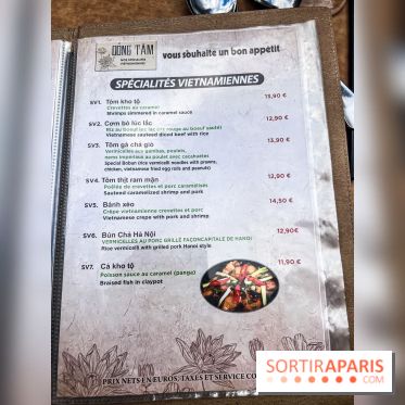 Dong Tam restaurant vietnamien Paris 13e -  carte - menu