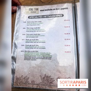 Dong Tam restaurant vietnamien Paris 13e -  carte - menu