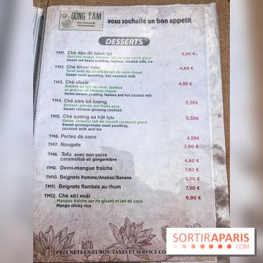 Dong Tam restaurant vietnamien Paris 13e -  carte - menu