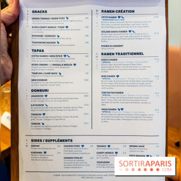 Ukiyo Ramen à Paris - menu - carte