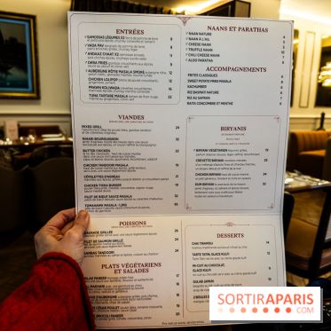 Andaaz restaurant indien Paris 17e - menu