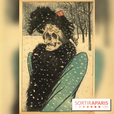 La Mort en fourrures, Eugène Delâtre, vers 1897 Eau-forte et aquatinte en couleurs - 32,5 x 50,5 cm