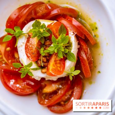 La terrasse jardin du Sax Hotel avec piscine - tomate burrata