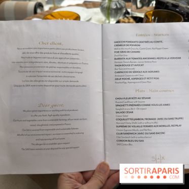 La terrasse jardin du Sax Hotel avec piscine - carte - menu