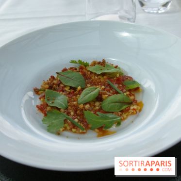 Carpaccio de Saint-Jacques, vierge de légumes, citron confit et herbes fines