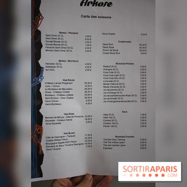 Arkose, la carte des boissons