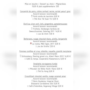 Dessance bar gastronomique : menu