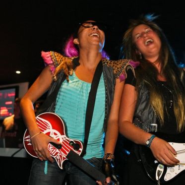 soirée, skyboard, rock band, étoile