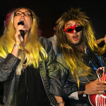 soirée, skyboard, rock band, étoile