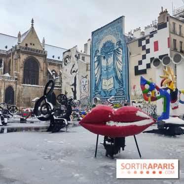 La Neige à Paris - fontaine Stravinsky