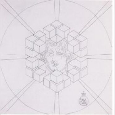 Mascaron dans des cubes, 1972, crayon sur papier, 56 x 56 cm