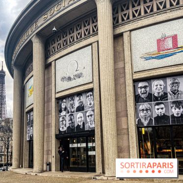 JR installe des portraits sur le Palais d'Iéna