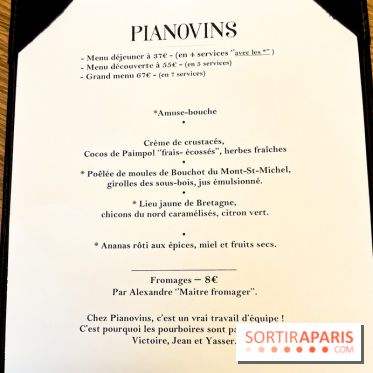 Pianovins restaurant Paris 11e - carte