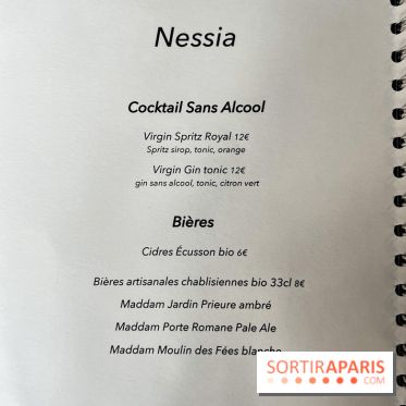 Nessia, le bistrot de chef - Paris 3e - menu - carte cocktail sans alcool - bière