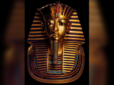 Toutankhamon son Tombeau et ses trésors, exposition Toutankhamon Porte de Versailles, exposition Toutankhamon Parc des Expositions Versailles, exposition Toutankhamon Paris 2012, toutankhamon exposition Masque funéraire |  Masque funéraire en or du pharaon Toutankhamon © DR Original en or massif avec incrustations de pâte de verre et de gemmes" H. 54 cm.