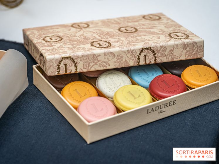 La bûche coffrets de Noël en trompe l'œil de Ladurée 2024 par Julien Alvarez et les créations de fête - macarons