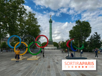 Jeux olympiques et paralympiques Paris 2024 - Visuel - Bastille - anneaux