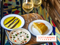 Tina restaurant - bar à Tapas Paris 6  -  Ajo blanco / fromage frais / noisettes - anchois - tortillas