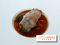 Geoélia - Sucrine braisée, jus de homard, sauce Grand Veneur