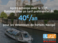 Abonnement batobus à 40 € par an le carte Navigo