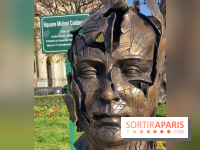Des sculptures de visages d'Alexandre Monteiro "Hopare" à Paris