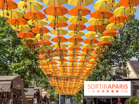 Un ciel de parapluies et tournesols à Bercy Village, l'installation magique de Patrícia Cunha