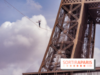 Le Funambule Nathan Paulin traverse le Trocadéro de la Tour Eiffel au Théâtre Chaillot