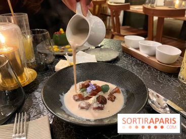 Ma Dame, le restaurant de l'hôtel Marignan Champs-Elysées - Bouillon châtaignes guanciale ricotta