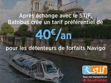 Abonnement batobus à 40 € par an le carte Navigo