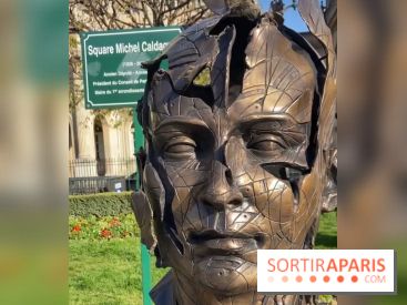 Des sculptures de visages d'Alexandre Monteiro "Hopare" à Paris