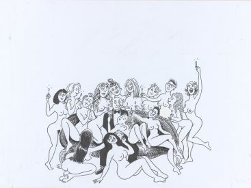 Wolinski, Autoportrait assis © Wolinski