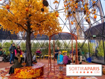 Bulle d'automne de la tour Eiffel : arbre géant et jeu grandeur nature au sommet de Paris