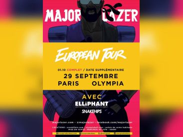 Major Lazer en concerts à l’Olympia de Paris en septembre et octobre 2015