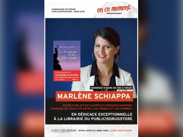 Marlène Schiappa en dédicace au Publicis Drugstore