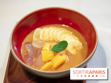 Djakarta-Bali : coupe kolak (banane, fruit de jaquier, fruit de palmier dans du lait de coco et sucre de palme)