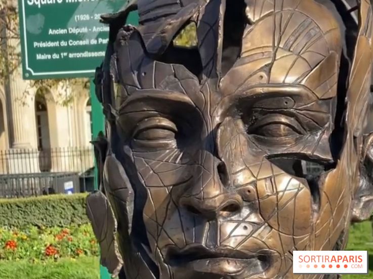 Des sculptures de visages d'Alexandre Monteiro "Hopare" à Paris