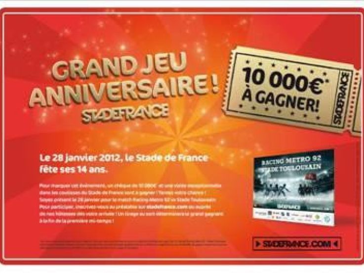 10000e à gagner satade de france, racing metro 92, stade toulousain