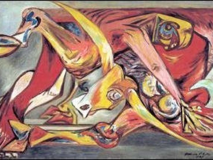 Man, Bull, Bird c 1938-41 Huile sur toile 60,9 x 91,4 cm Collection privée
