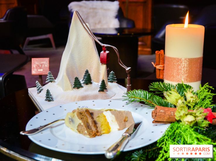 Bûche de Noël 2023 au Plaza Athénée : Mont Plaza, un trompe-l'œil enneigé pour les fêtes