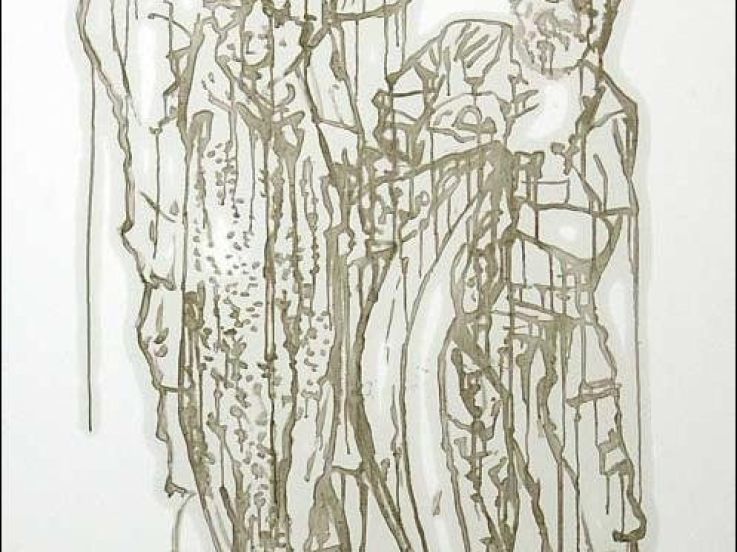 PÊCHE AUX GROS 1 . 2008 103 x 62 cm. Huile de moteur sur carton plume.