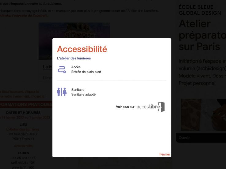 Les données d'accessibilité sont désormais disponibles sur SORTIRAPARIS
