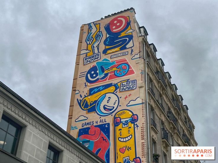 JO : une fresque s'installe dans le 18e pour marquer le lien entre Paris 2024 et Los Angeles 2028﻿