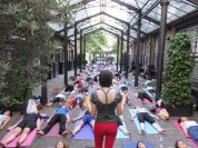 Faire du yoga dans la Cour intérieure de l'hôtel Les Jardins du Marais