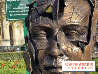 Des sculptures de visages d'Alexandre Monteiro "Hopare" à Paris