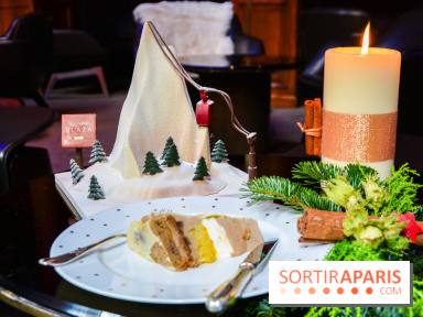 Bûche de Noël 2023 au Plaza Athénée : Mont Plaza, un trompe-l'œil enneigé pour les fêtes