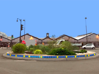 Installation de l'œuvre 'Précieuse brillance' de Nathalie Junod Ponsard sur la place de l'Europe
