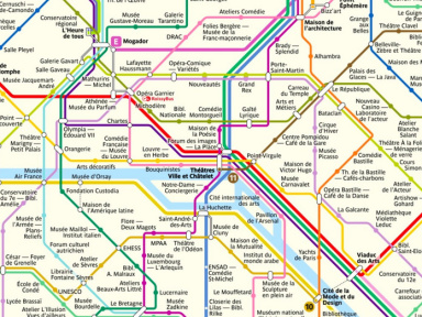 Une jolie carte du métro qui regroupe les lieux culturels de Paris en soutien au milieu de l'art