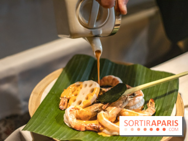 Djakarta-Bali : pepes udong (gambas à l'étuvée dans une feuille de bananier)